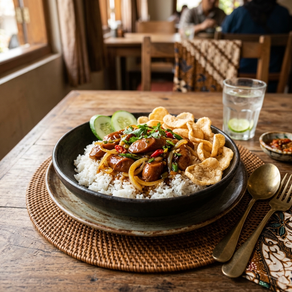Nasi Sosis Saus Tiram